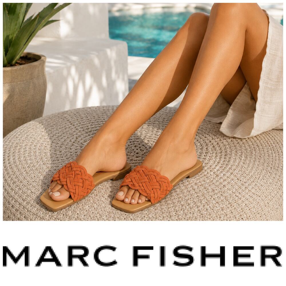 NEW Marc Fisher LTD Rebecca Sz 8 Terracotta Suede Braided Slide Sandals NWOB